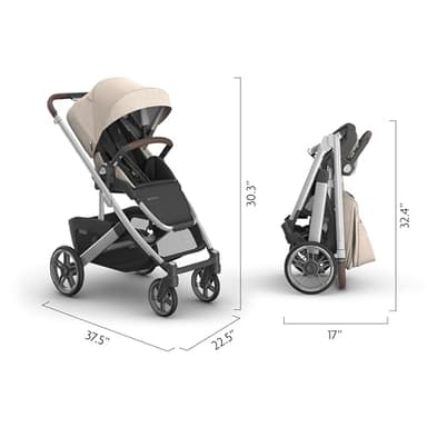 UPPAbaby Cruz V3 Stroller - from Birth + Car Seat Compatible - Full-Size, Reversible Seat - Infant Insert, Bug and Rain Shields Included - Declan (Oat Mélange/Silver Frame/Chestnut Leather) - Image 7