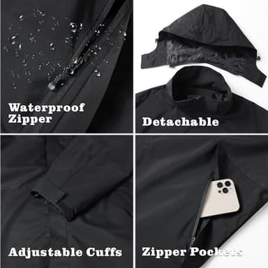 GIISAM Men's Black Rain Jacket,Mens Waterproof Black Light Weight Running Black Rain Coat with Hood for Hiking Fishing - Image 4