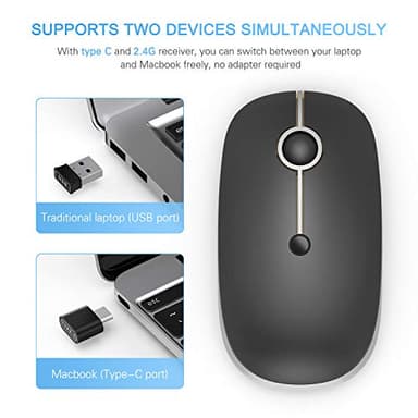 Type C Wireless Mouse，Vssoplor USB C MacBook Wireless Mouse Dual Mode 2.4G Cordless Mice with Nano USB and Type C Receiver Compatible with PC, Laptop, MacBook and All Type C Devices-Black and Silver - Image 4