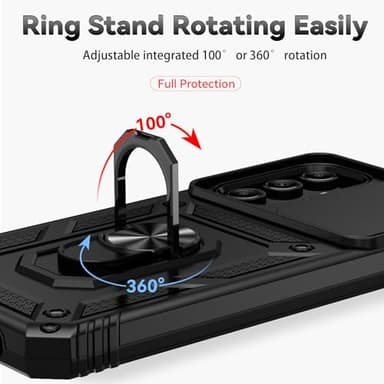 for Samsung Galaxy A15 5G Case with Slide Camera Cover HD Screen Protector [Military Grade 16ft. Drop Tested] Magnetic Ring Holder Kickstand Protective Phone Case for Galaxy A15 5G 2024, Black - Image 5