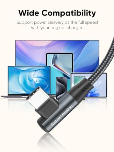 CableCreation Right Angle USB C to USB C Cable 3.3FT,100W 90 Degree USBC to USBC Cord Fast Charging USB C Charger Cord Compatible with iPhone 16,Galaxy S23 Ultra S22,MacBook,iPad mini 6,iPad Pro 2020 - Image 7