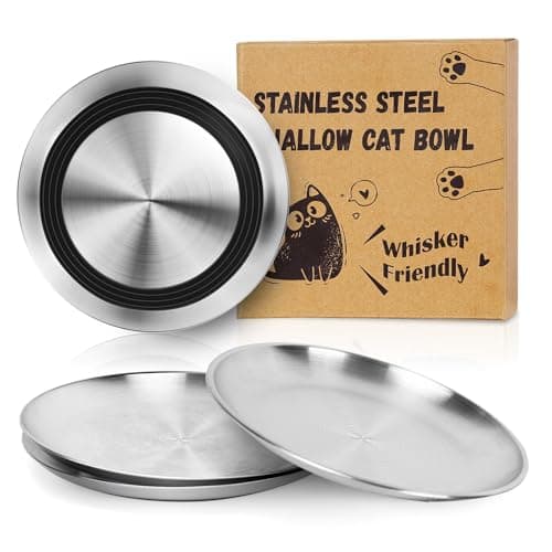 Supet Stainless Steel Cat Food Bowls, Whisker Fatigue Dishes with Non-Slip Bottom, Shallow Wide Cat Plates for Wet & Dry Food, 13OZ Kitten Bowls for Indoor Cats (4Pcs) - Image 1