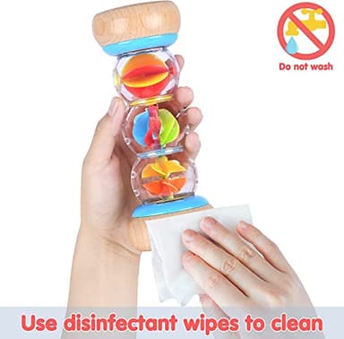 PLAY Rainmaker - 7 inch Wooden Rainbow Rain Stick Montessori Toys for Babies 6-12 Months, Baby Rattle Shaker Sensory Developmental Toy, Raindrops Musical Instrument - Image 6