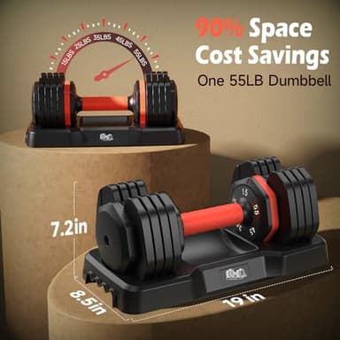 55LB Adjustable Dumbbell Set (15-55LB Per Dumbbell) - 110LB Total Weight Pair with Anti-Slip Handles, Space Saving Home Gym Equipment for Strength Training - Image 7