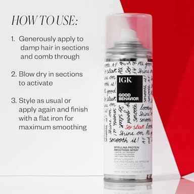 IGK GOOD BEHAVIOR Spirulina Protein Smoothing Spray + Anti-Frizz Smoothing Blowout Balm | Keratin Like Treatment + Frizz Control + Heat Protectant | Vegan + Cruelty Free - Image 4