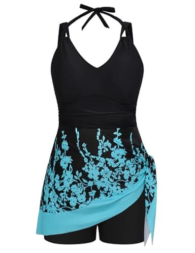 Hanna Nikole Women Plus Size Two Piece Tankini Swimdress V Neck Halter Asymmetrical Hem Skirted Swimsuit with Boyshorts - Image 8