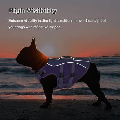 Petglad Dog Life Jacket, Reflective Dog Harness Life Vest with Rescue Handle for Swimming Boating, Adjustable High Buoyancy Flotation Swim Vest for Small Meium Large Dogs - Purple, L - Image 3