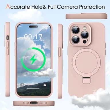 KMAMBAG Mag-Ring Designed for iPhone 14 Pro Case, Liquid Silicone [Moisturizing Factor] Extreme Soft Slim Phone Case with Stand [Compatible with MagSafe] for 14pro 6.1 inch Men Women, Light Pink - Image 5