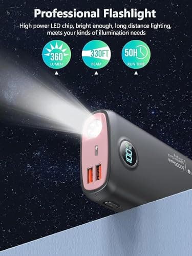 Portable Charger, 30000mAh QC4.0 PD3.0 30W USB C Fast Charging, Power Bank with 3W Flashlight and Led Display, External Battery Pack Travel Essentials for iPhone 17 16, Galaxy, LG, Tablet, and More - Image 6