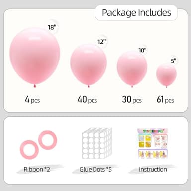 135pcs Pink Balloons Different Sizes 18" 12" 10" 5" Latex Pastel Light Pink Balloon Garland Arch Kit for Birthday Baby Shower Wedding Anniversary Graduation Party Decorations (07-Pastel Pink) - Image 2