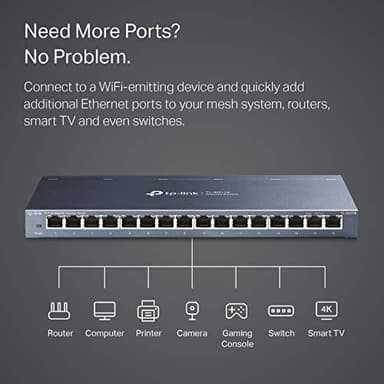 TP-Link 16 Port Gigabit Ethernet Network Switch, Desktop/ Wall-Mount, Fanless, Sturdy Metal w/ Shielded Ports, Traffic Optimization, Unmanaged (TL-SG116) - Image 3