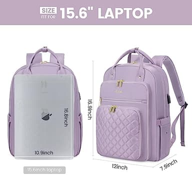 LOVEVOOK Laptop Backpack for Women, Water Resistant Travel Work Backpacks Purse Stylish College Bookbag Business Teacher Nurse Computer Bag with USB Charging Port, Fits 15.6" Laptop - Image 3