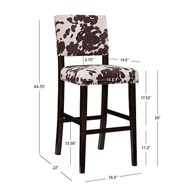 Linon Udder Madness Corey Bar Stool, 19"W x 22.5"D x 44.75"H, Brown - Image 3
