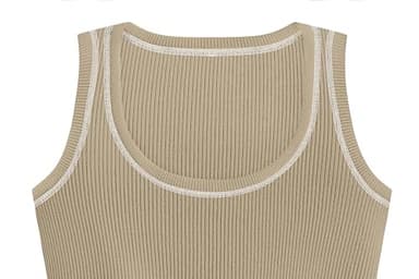 GKBK Women Ribbed Tank Top Sleeveless Casual Crew Neck Long Tank Fitted Strap Slim Basic Cami Tops Apricot XL - Image 3