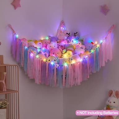 FIOBEE Stuffed Animals Net or Hammock with LED Light, Toy Hammock Hanging Stuffed Animals Storage Organizer Holder Room Décor for Nursery Kids Bedroom - Image 4