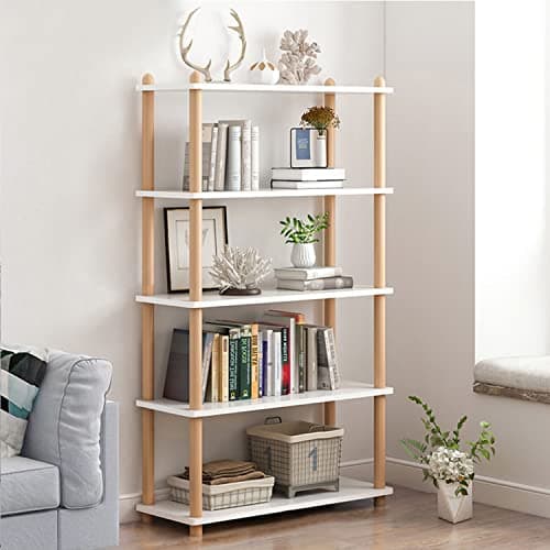 IOTXY 5-Tier Wooden Shelf Bookcase - Modern Open Bookshelf, Free Standing Storage Rack, Multifunctional Display Stand for Home and Office, White, Rectangle - Image 1