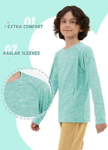 Willit Boy's UPF 50+ Sun Protection Shirt Long Sleeve Rash Guard Swim Shirts Youth SPF Fishing Quick Dry Shirt Slubby Light Cyan M - Image 3