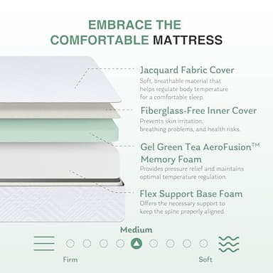 Queen Mattress in a Box, 12 inch Mattresses for Platform Bed Double Size Daybed, Green Tea Memory Foam Mattress for Cool Sleep & Pressure Relief, Medium Firm - Image 4