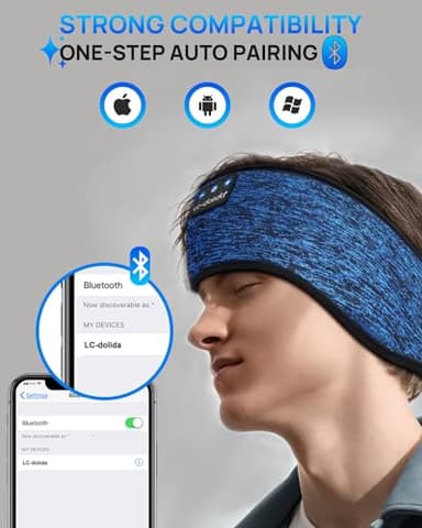 LC-dolida Sleep Headphones Headband Bluetooth 5.4, Sports Headband Earphones Wireless with Speaker Microphone USB C for Women Sleeping Gift Workout Jogging Yoga Insomnia Travel Meditation - Image 7