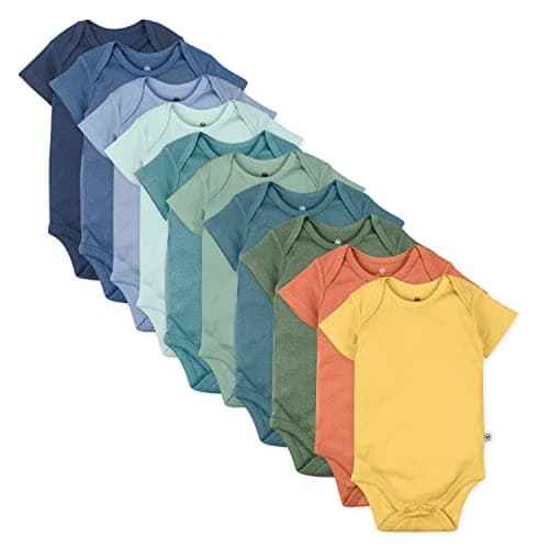 HonestBaby 10-Pack Short Sleeve Bodysuits One-Piece 100% Organic Cotton for Infant Baby Boys, Girls, Unisex, Rainbow Gems Blues, Newborn - Image 1