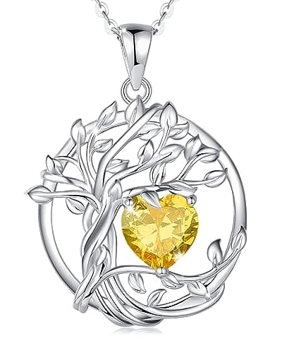 FANCIME Tree of life November Birthstone Necklace for Women Sterling Silver Tree Jewelry Natural Citrine Pendant Yellow Topaz Gemstone Anniversary Birthday Christmas Gifts for Wife Mom Her - Image 1