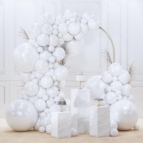 PartyWoo Pearl White Balloons 140pcs Different Sizes Pack of 18 12 10 5 Inch Metallic White Latex Balloon Arch Kit Garland for Wedding Graduation Baby Shower Birthday Party Decorations White-Z30 - Image 1