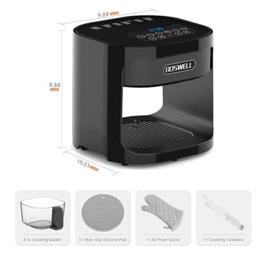 BOSWELL Glass Air Fryer, 4.5QT Transparent Fry Bowl, Circulating Heating, Non Toxic, Large Capacity Air Fryer Roast, Temperature Control Dishwasher Safe (Black) - Image 6
