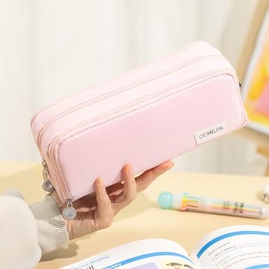 CICIMELON Large Capacity Pencil Case 3 Compartment Pouch Pen Bag for School Teen Girl Boy Men Women (Pink) - Image 7