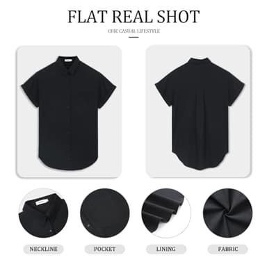 Womens Casual Button Down Short Sleeve Shirts 2025 Summer Fashion Trendy Cotton Collared Linen Shirt Top Blouses with Pocket Black - Image 4