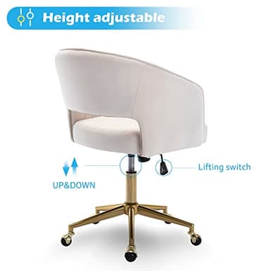 Home Office Chair Swivel Velvet Desk Chair Accent Armchair Upholstered Modern Tufted Chairs with Gold Base for Girls Women Ergonomic Study Seat Computer Task Stools for Living Room(Cream) - Image 4