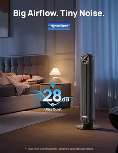 Dreo Tower Fan for Bedroom, 25ft/s Velocity Quiet Floor Fan, 90° Oscillating Fans for Indoors with 4 Speeds, 4 Modes, 8H Timer, Standing Fans, Bladeless Fan, Black, Nomad One (DR-HTF007) - Image 3