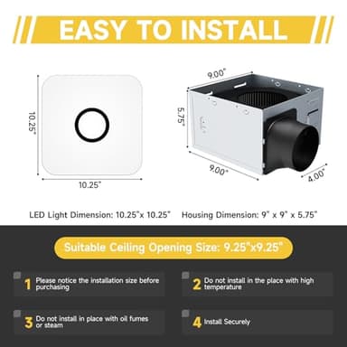 2-in-1 Bathroom Exhaust Fan with Light, 32W Quiet Vent Fan - 130 CFM & 1.5 Sones, 1200lm LED Light - 3000K/4000K/5000K Adjustable, Easy to Install, Bathroom Fans for Home, Bath, Hotel, Etc. - Image 7