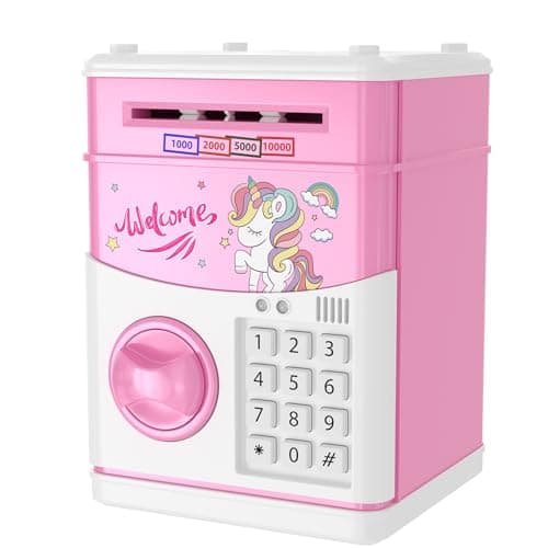 JUNEU Unicorn Piggy Bank for Kids, 4 5 6 7 8 Year Old Girl Gift, Electronic Money Saving Box for Kids, Mini ATM Coin Bank, Girls Birthday Gifts, Toys for Girl, Cool Stuff, Early Ideas - Image 1