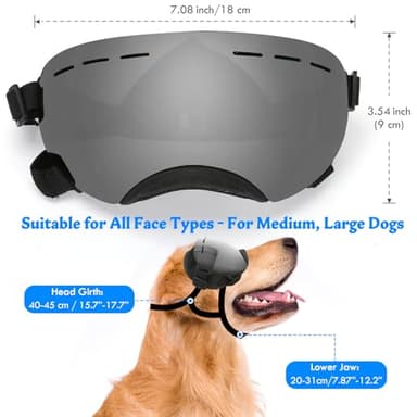 Large Dog Sunglasses Dog Goggles Pet Glasses Pet Eyewear with Adjustable Strap,Glasses for Medium Large Dog Swimming Skating Glasses UV Proof Windproof Dustproof (Black-Gray) - Image 3