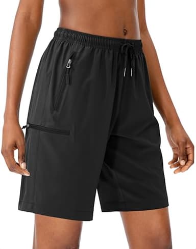 SANTINY Women's 5''/ 7''/9'' Hiking Cargo Shorts Quick Dry Lightweight Summer Shorts for Women Athletic Golf Zipper Pockets(Black_M) - Image 2