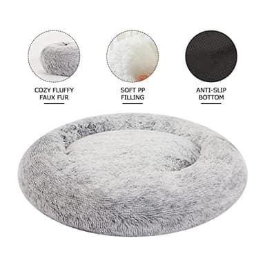 Bedfolks Calming Donut Dog Bed, 36 Inches Round Fluffy for Large Dogs, Anti-Anxiety Plush, Machine Washable (Dark Grey, Large) - Image 3