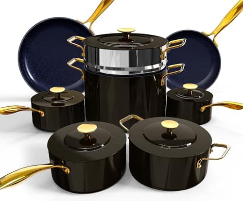 Nuwave Lux LE 13-Pc Cookware Set with Elegant Gold Handle, Diamond Infused Ceramic Non-Stick, PFAS Free, Premium Metal Lids, Ergonomic Stay-Cool Handles, Induction Ready & Compatible w/All Cooktops - Image 1