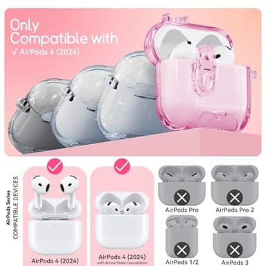 Skyconser with Safety Lock for Apple AirPods 4 Case 2024,Clear Cases with Phone Stand & Cleaning Kit,Soft TPU Cover for AirPods 4th Generation Case,Cute Bling Keychain for Women Girls-Clear Pink - Image 2