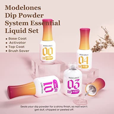 modelones Dip Powder Liquid Set 4+4 Pcs, Dip Powder System Set with Base Coat/Top Coat/Activator/Brush Saver/Manicure Tools for Nail Kit Art DIY Salon - 15ml/0.5oz - Image 2