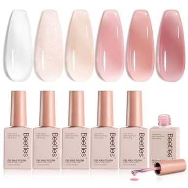 beetles Gel Polish Whispers of Love Jelly Gel Nail Polish Set - 6 Colors Milky White Nude Pink Neutral Sheer Translucent Soak Off UV Gel Nail Kit, Nail Concealer for Salon DIY Manicure Gift for Women - Image 1