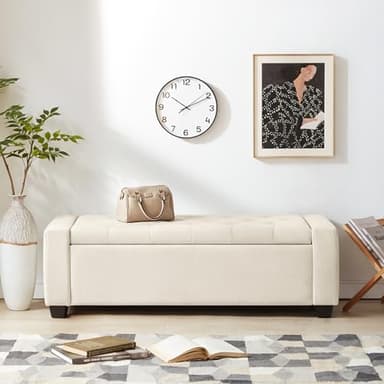 Huatean Home 48" Ottoman with Storage, Storage Ottoman Bench with Safety Hinge, Upholstered Entryway Bench with Seating for Bedroom, Living Room, Holds up to 330 lb, Beige - Image 6