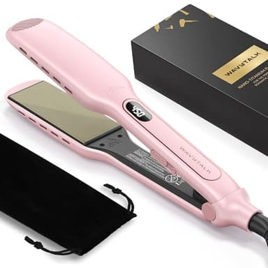 Wavytalk Wet to Straight Hair Straightener, Titanium 1.75 Inch Wide Vent Sesh Flat Iron for Damp or Dry Hair, Straightener with Dual Voltage Leave Silky Smooth Look, 20% Faster Styling, Pink - Image 1