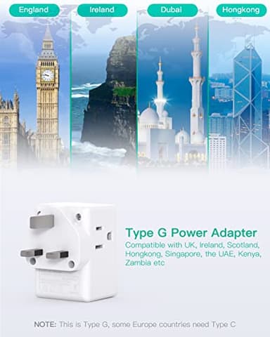 2-Pack UK Travel Plug Adapter - US to UK Plug Adapter, Type G International Plug Adapter, Dubai England Ireland Travel Essentials, UK Power Adapter - Image 4