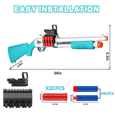 Toy Gun Models Foam Blasters (33-Inch) Jumping Shell Design [with10 Shell 40 Soft Darts] Perfect for Indoor and Outdoor Play (Blue-Green) - Image 3