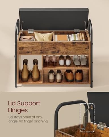 VASAGLE Shoe Bench, Shoe Rack, Entryway Furniture, Inner Storage Under The Lid, PU Pockets, Convenient Handles, for Entryway, Living Room, Bedroom, Rustic Brown and Ink Black ULSB052K01 - Image 6