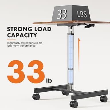 Sweetcrispy Mobile Small Standing Desk - Sit Stand Portable Rolling Laptop Desk with Lockable Wheels, Adjustable Height Computer Workstations, Brown - Image 7