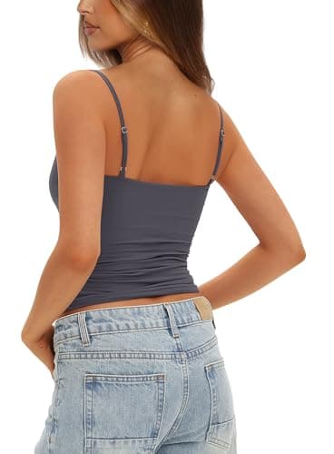 Darong Women's Double Lined Basic Tank Top Adjustable Spaghetti Straps Sleeveless Camisole Shirts 9202 Grey XS - Image 3