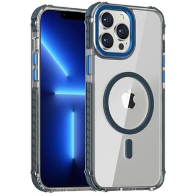 DEERLAMN Strong Magnetic Case for iPhone 15 Pro Max 6.7-Inch,[Compatible with Magsafe] Clear Slim Shockproof Protective Phone Cover for Women Men-Transparent+Blue - Image 1