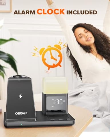 CESDAP 6 in 1 Wireless Charging Station for Apple Charging Station for Multiple Devices with Alarm Clock and Night Light nightstand for iPhone 16 15 14 13 for Apple Watch Best Gift for Your Loved Ones - Image 4
