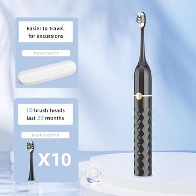 Seapeoa Electric Toothbrush Set, Equipped with 10 Brush Heads and Travel case, IPX8 Waterproof, 2-Minute Timer, 42000 high-Frequency Vibrations, 5 Modes, The First Choice for Gift Giving - Image 2